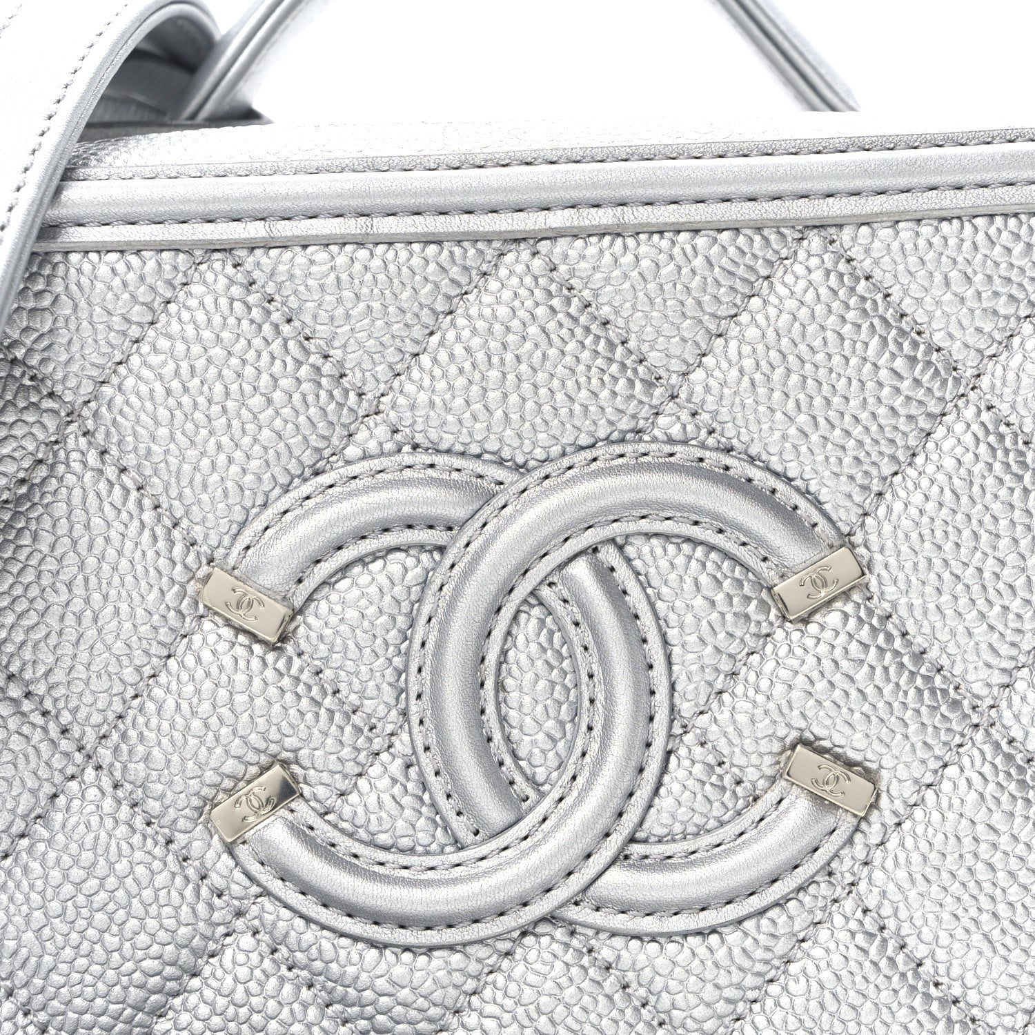 Chanel Metallic Caviar Quilted Small CC Filigree Vanity Case Silver 8 of 10
