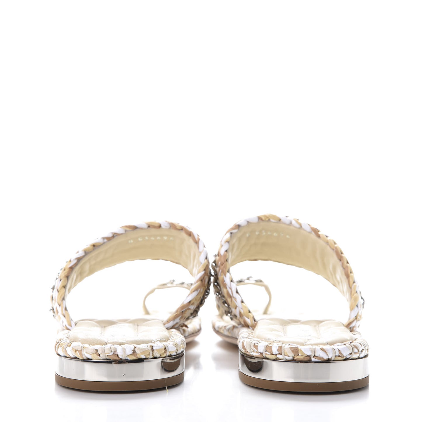 Raffia Lambskin Sandals 38 Beige White