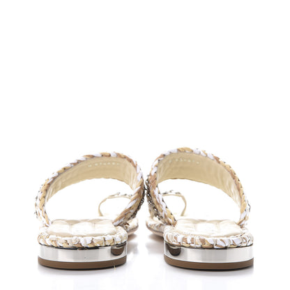 Chanel Raffia Lambskin Sandals 38 Beige White 5 of 10