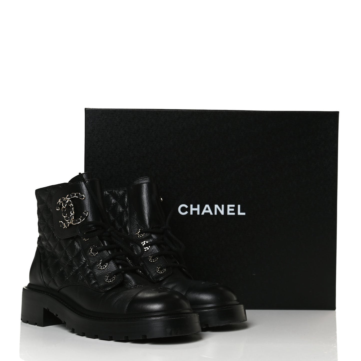 Shiny Goatskin Calfskin Quilted Lace Up Combat Boots 38 Black