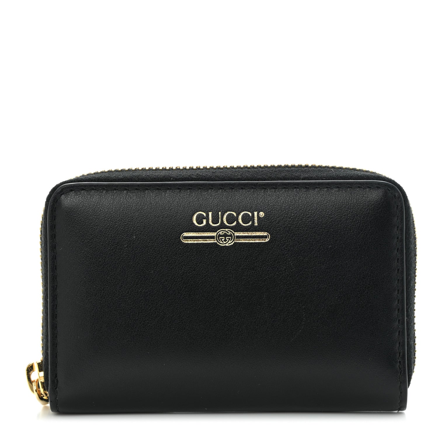 Gucci Plutone Calfskin Logo Zip Around Card Case Black 1 of 9