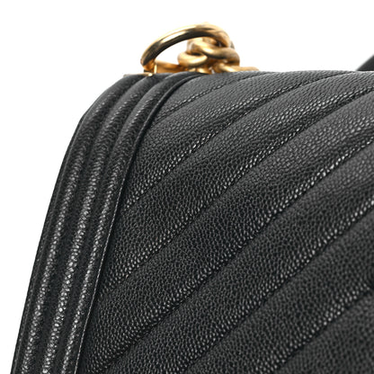 Chanel Caviar Chevron Quilted Medium Boy Flap Black 2 of 15