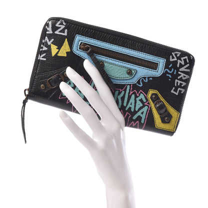 Balenciaga Agneau Arena Graffiti All Over Classic Hardware Continental Zip Around Wallet Black Multicolor 2 of 7