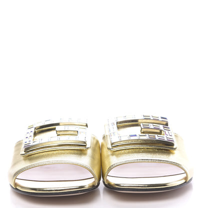 Gucci Metallic Nappa Crystal Square G Madelyn Slide Sandals 36.5 Gold 2 of 9