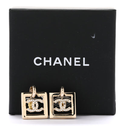 Chanel Metal Crystal Square CC Dangle Earrings Gold 5 of 5