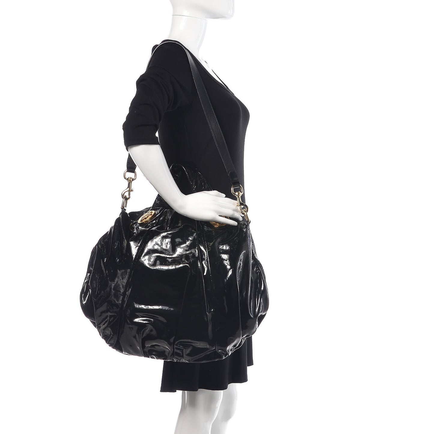 Patent Large Hysteria Top Handle Bag Black