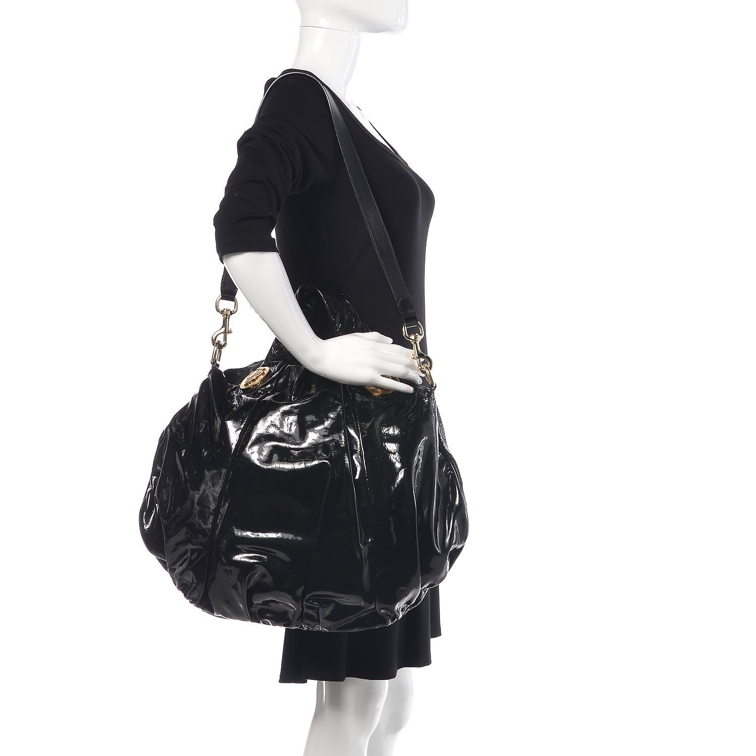 Gucci Patent Large Hysteria Top Handle Bag Black 2 of 9