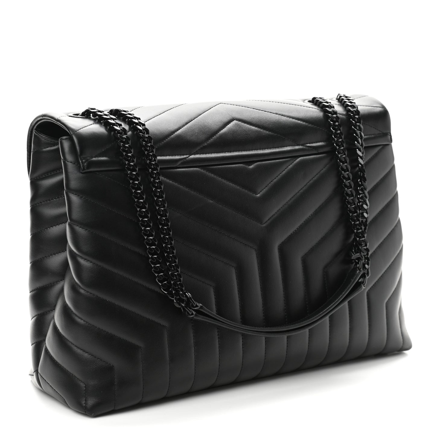 Calfskin Y Quilted Monogram Large Loulou Chain Satchel Black