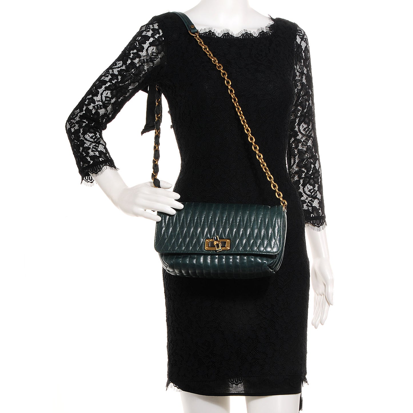 Leather Quilted Happicolo Shoulder Bag Forest