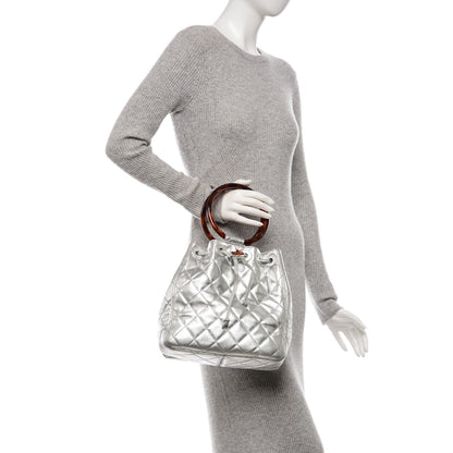 Chanel Metallic Lambskin Quilted Bekko Drawstring Tote Silver 2 of 10