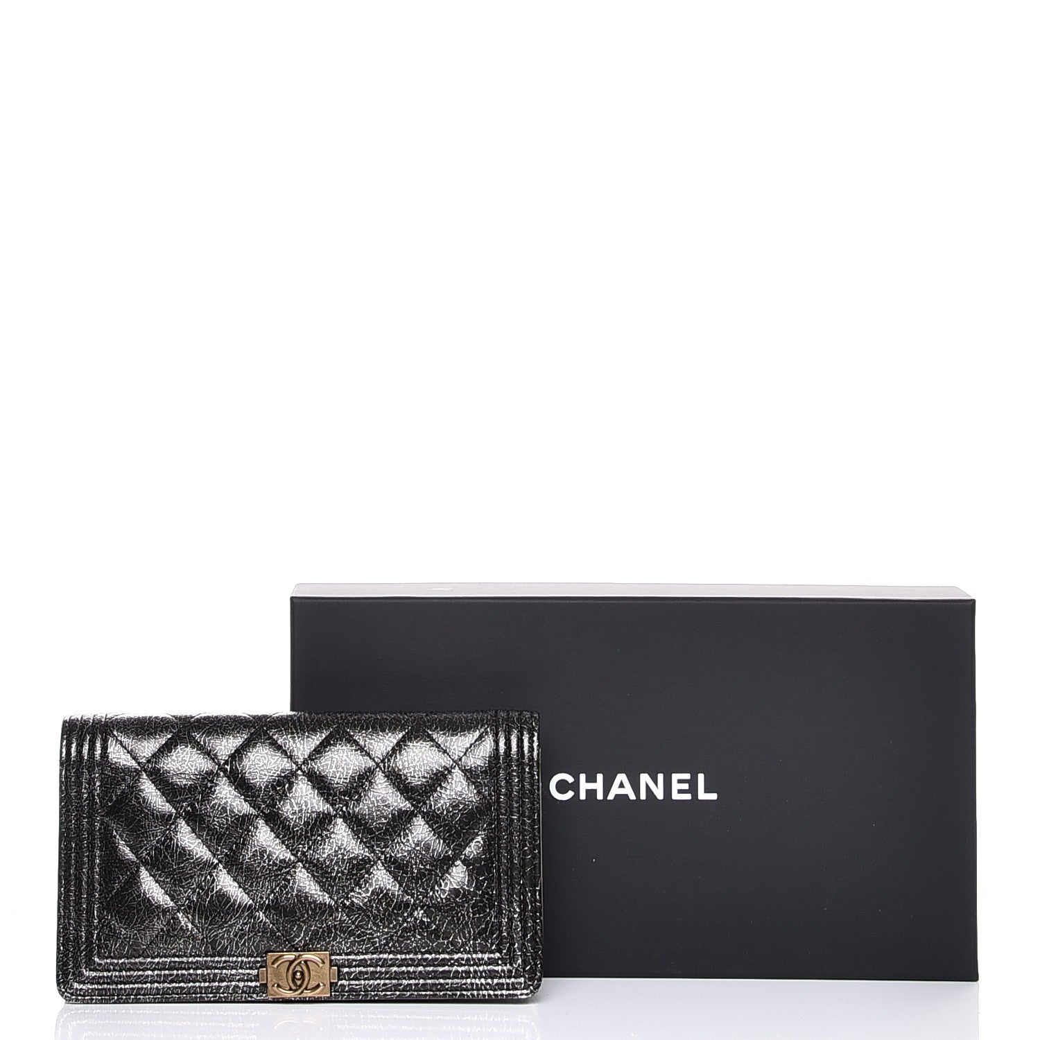 Chanel Metallic Calfskin Quilted Boy Yen Wallet Dark Silver 9 of 9