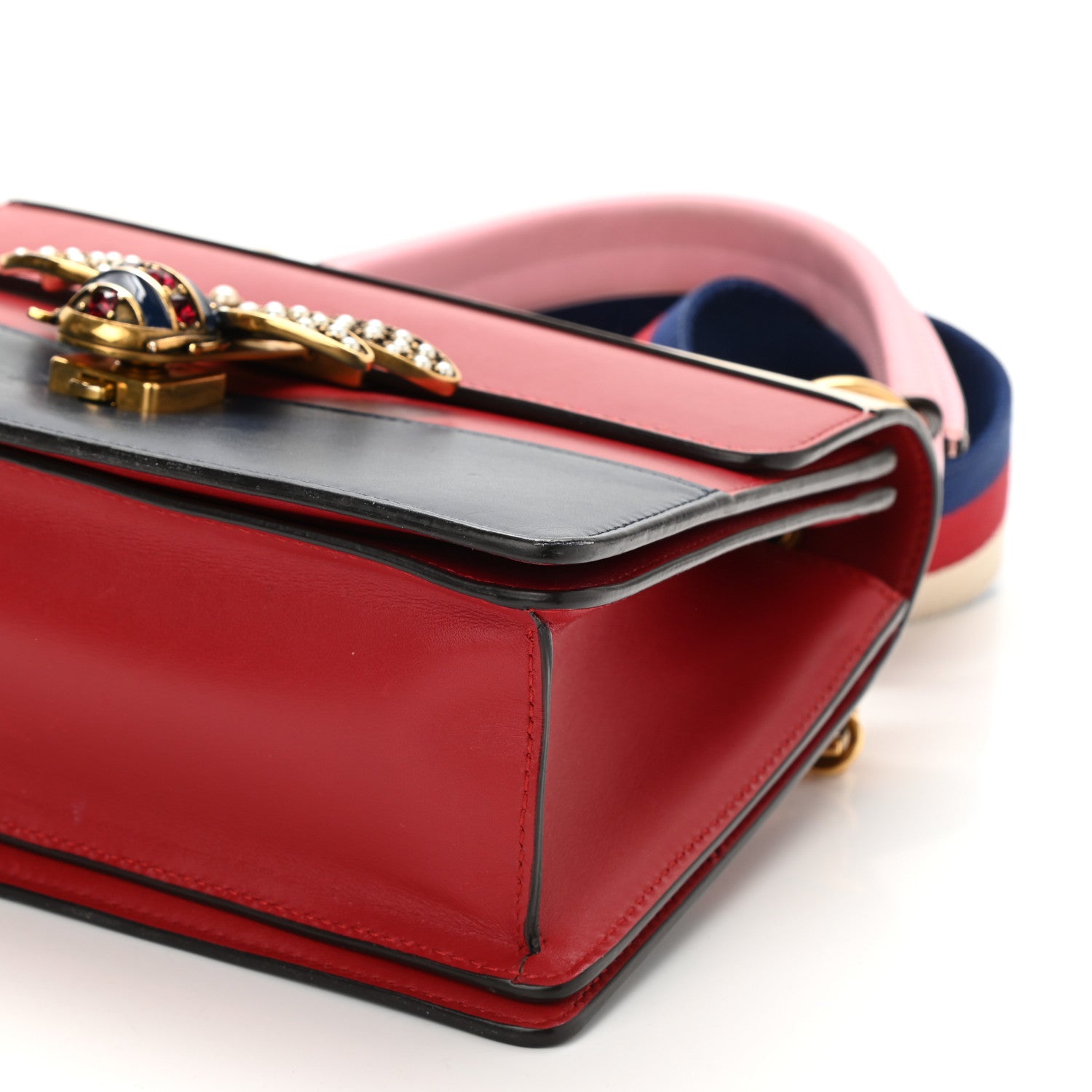 Gucci Calfskin Sylvie Web Small Queen Margaret Top Handle Bag Blue Agata Hibiscus Red Mystic White Sugar Pink 8 of 14