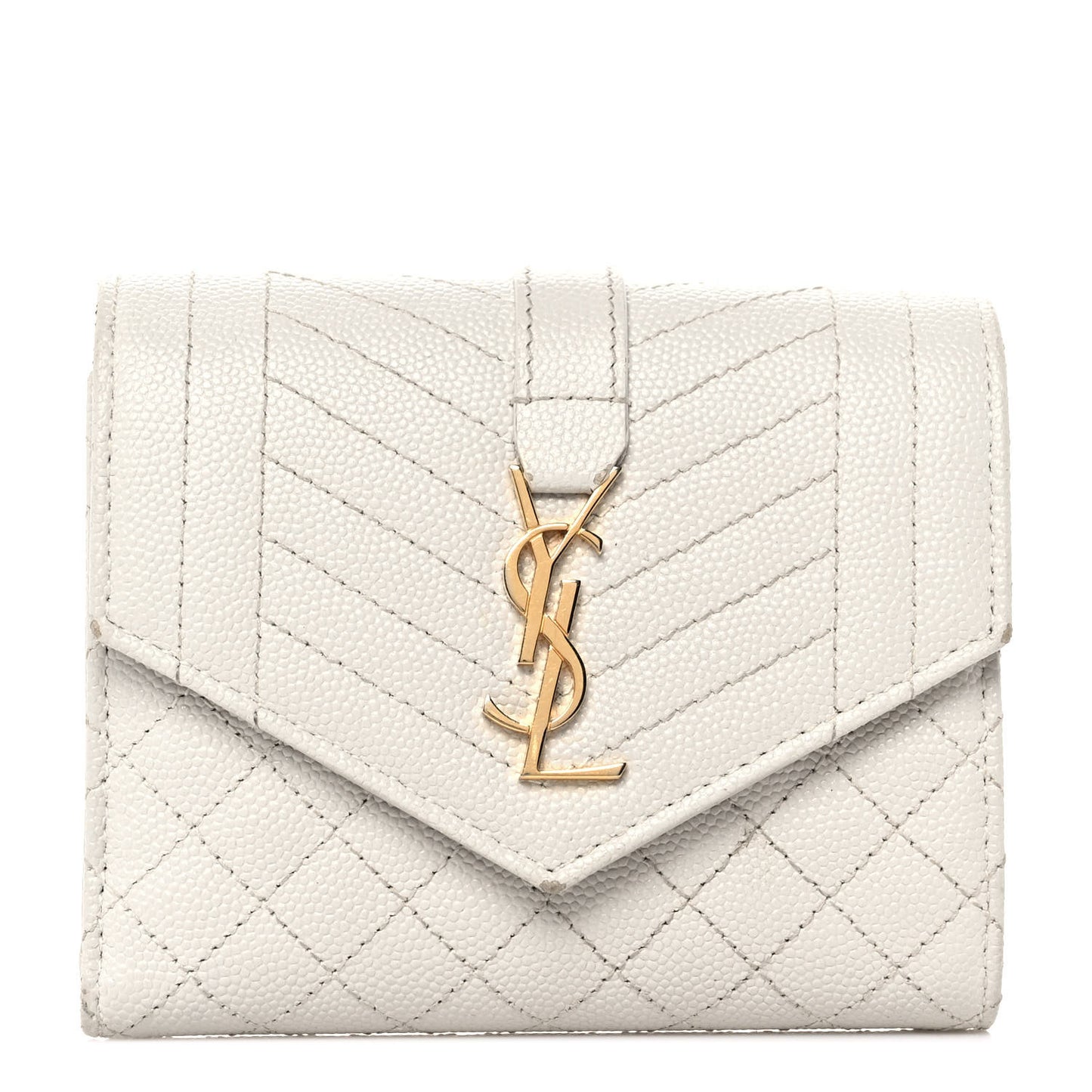 Grain De Poudre Mixed Matelasse Triquilt Monogram Compact Tri Fold Wallet Blanc Vintage