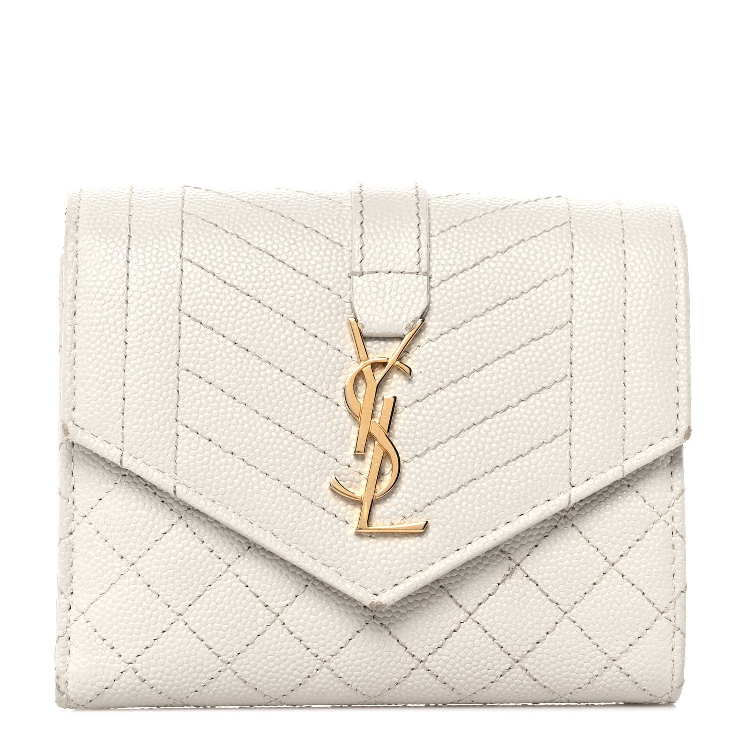 Saint Laurent Grain De Poudre Mixed Matelasse Triquilt Monogram Compact Tri Fold Wallet Blanc Vintage 1 of 8