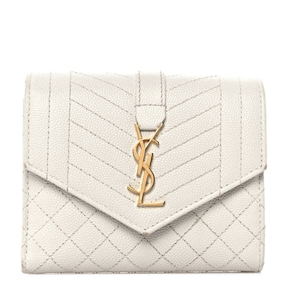 Saint Laurent Grain De Poudre Mixed Matelasse Triquilt Monogram Compact Tri Fold Wallet Blanc Vintage 1 of 8