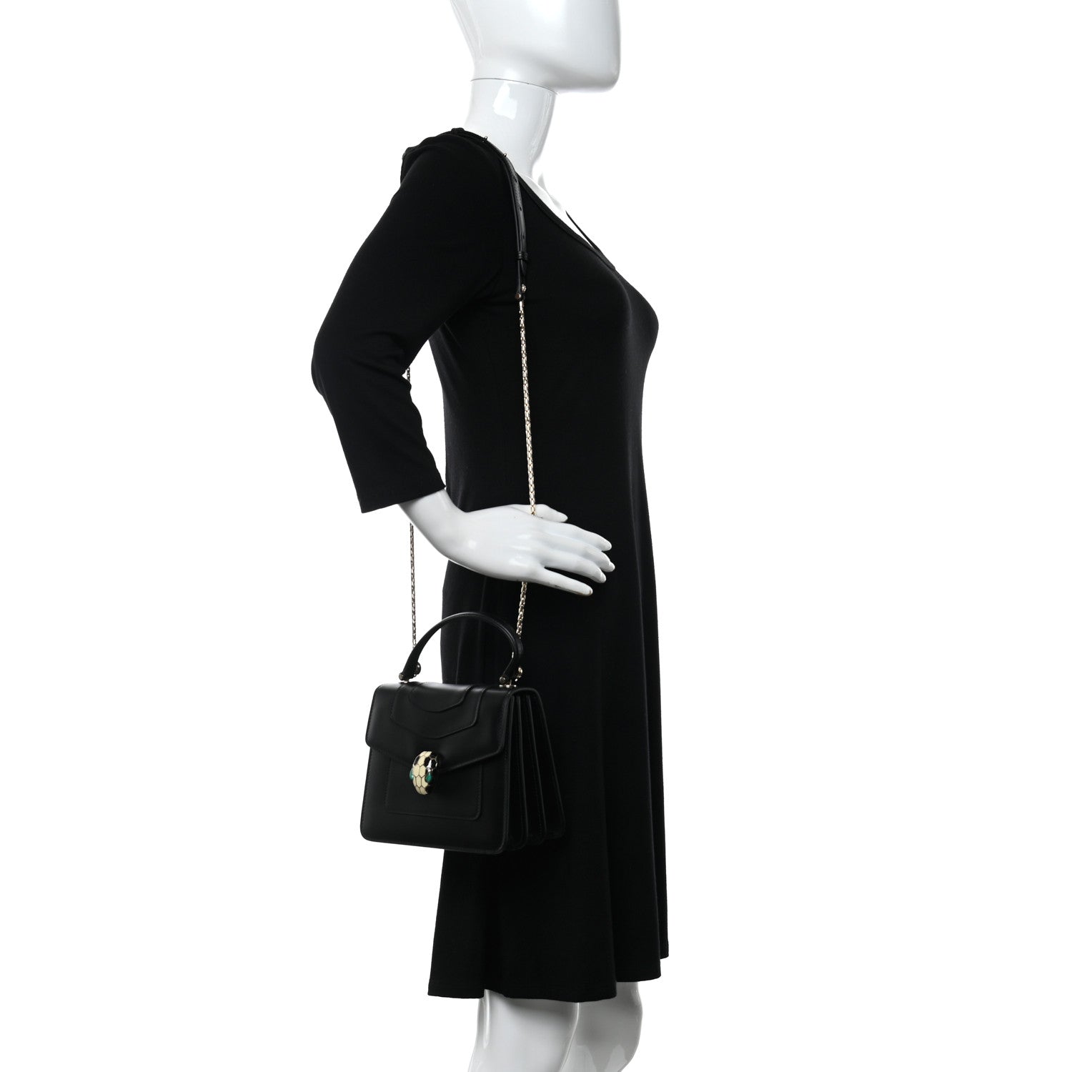 Bulgari Calfskin Serpenti Forever Top Handle Black 2 of 13