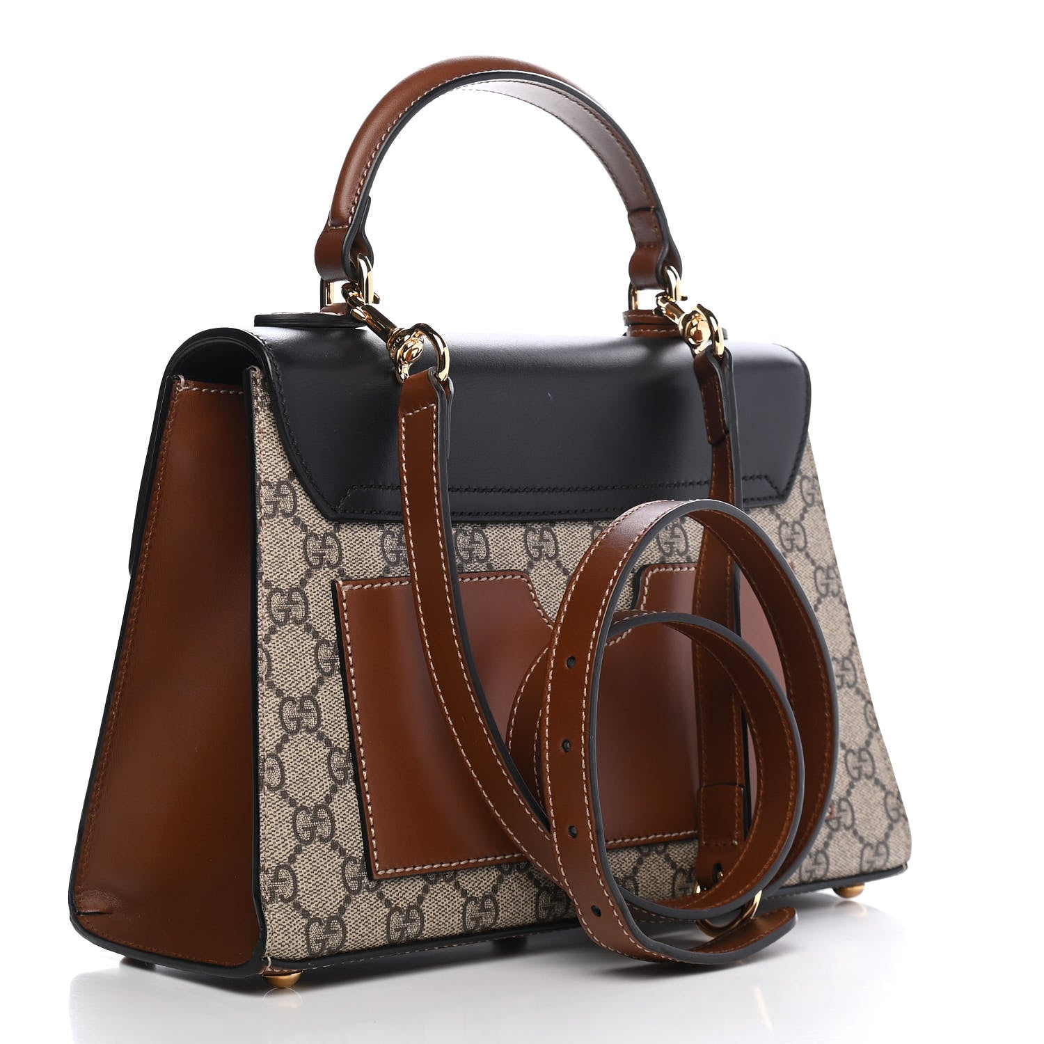 Gucci GG Supreme Monogram Calfskin Small Padlock Top Handle Bag Beige Black Cuir 3 of 9