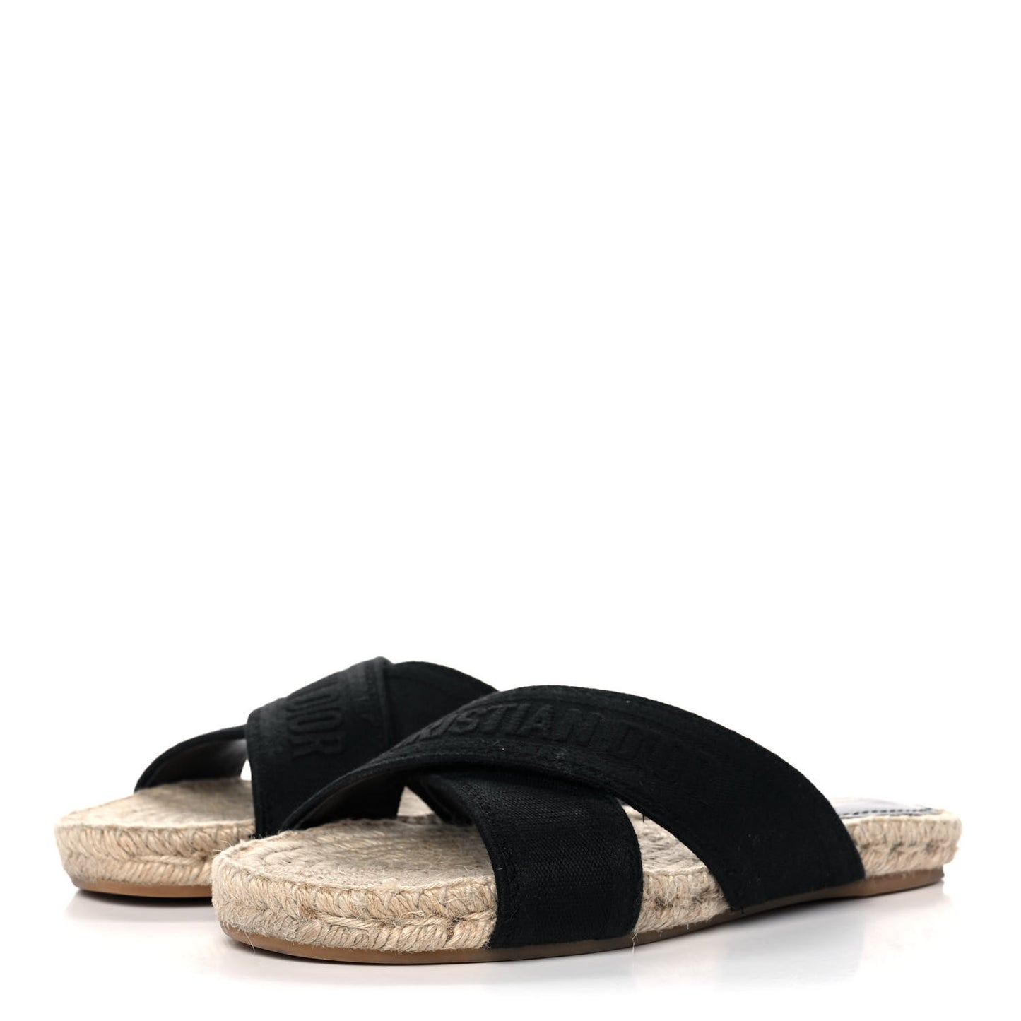 Canvas Embroidered Granville Espadrille Crisscross Flat Slide Sandals 37.5 Black