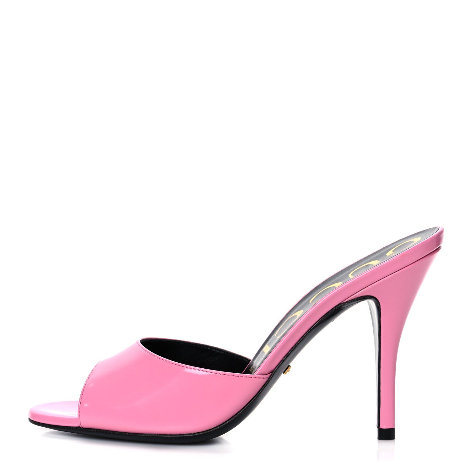 Gucci Polished Calfskin Scarlet Mid Heel Slide Sandals 37 Pink Plexi 1 of 10