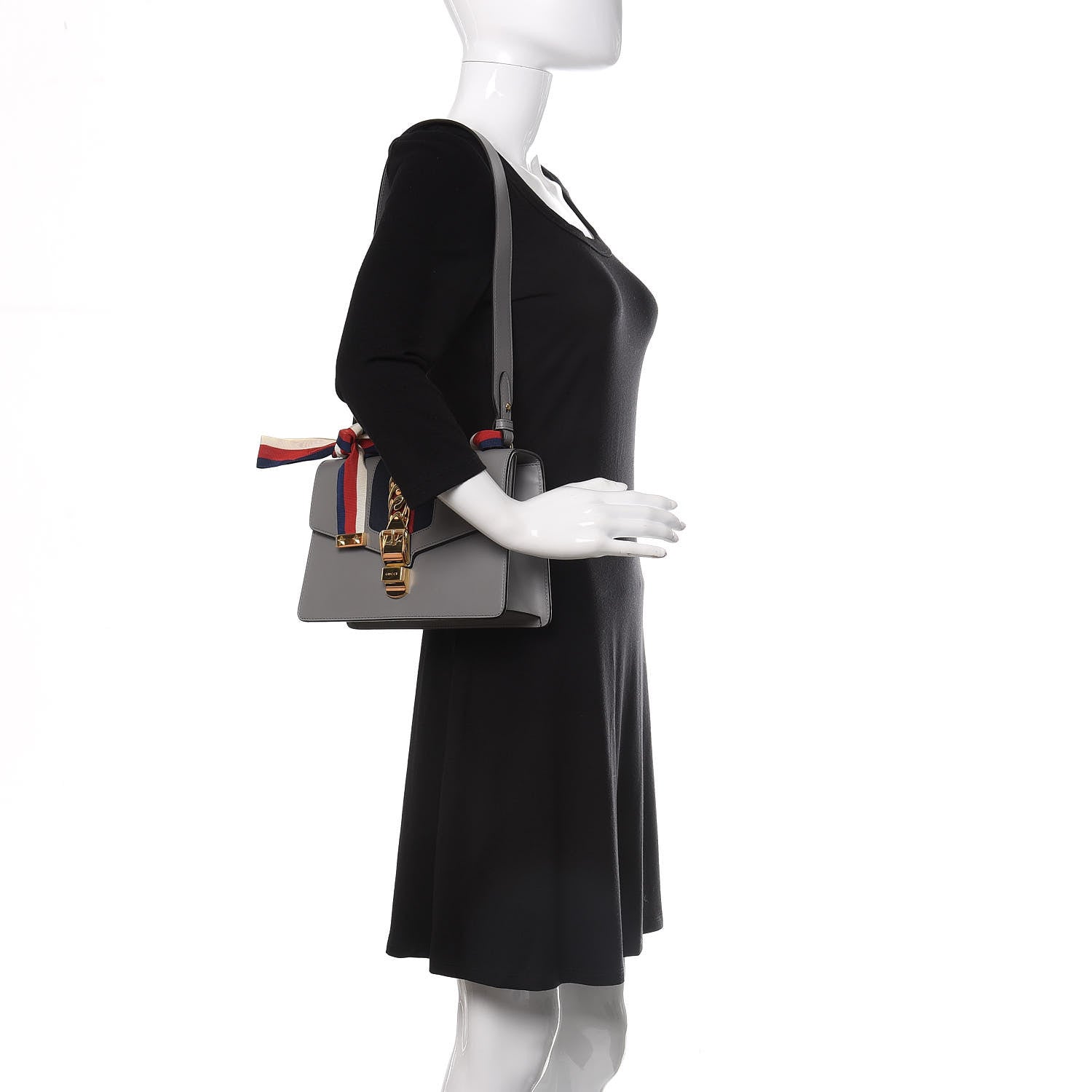 Gucci Calfskin Small Sylvie Shoulder Bag Deep Grey 2 of 10