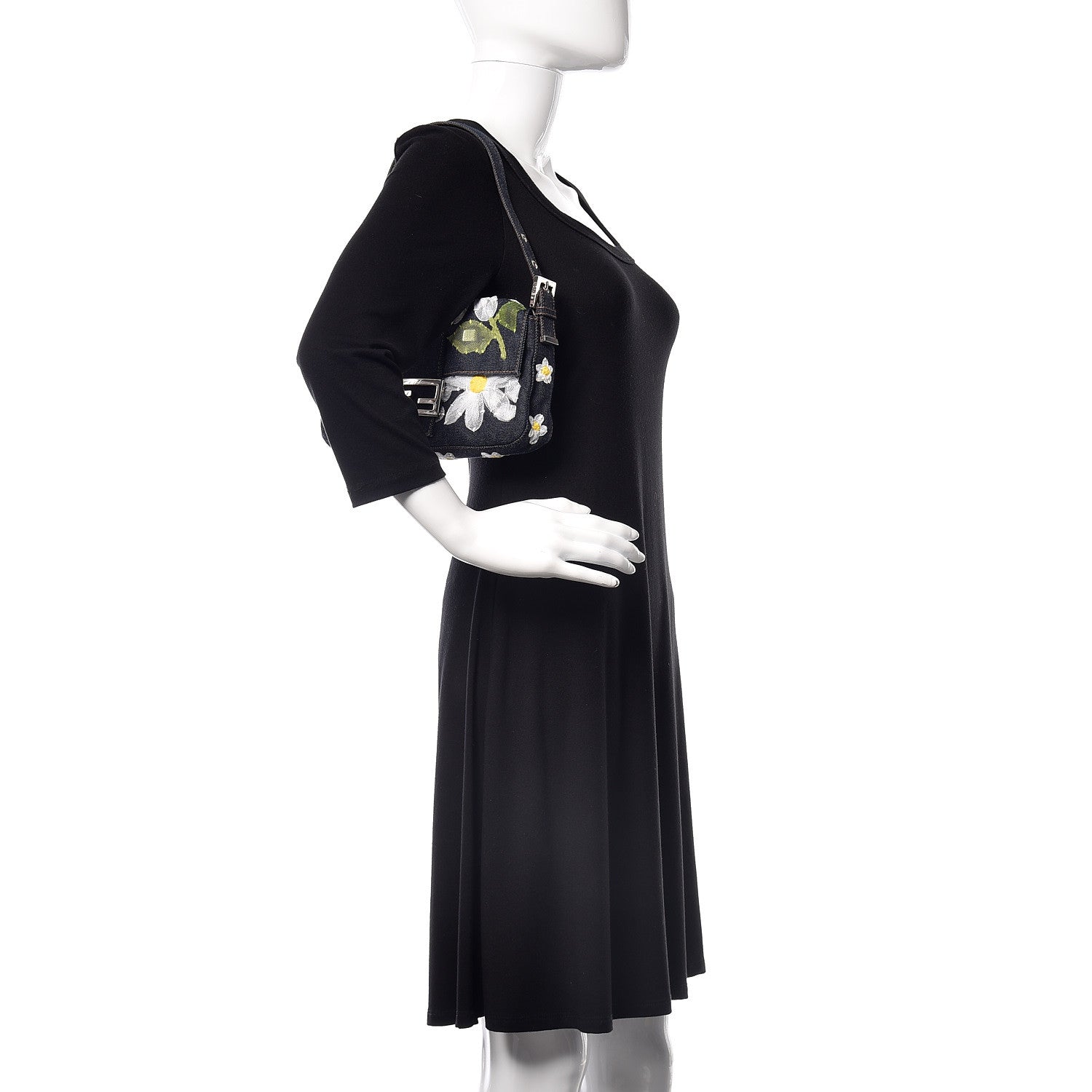 Fendi Denim Flower Applique Baguette Blue 2 of 7