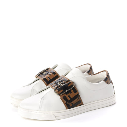 Fendi Vitello FF Embossed Womens Slip On Sneakers 38.5 White Tobacco Moro 3 of 15