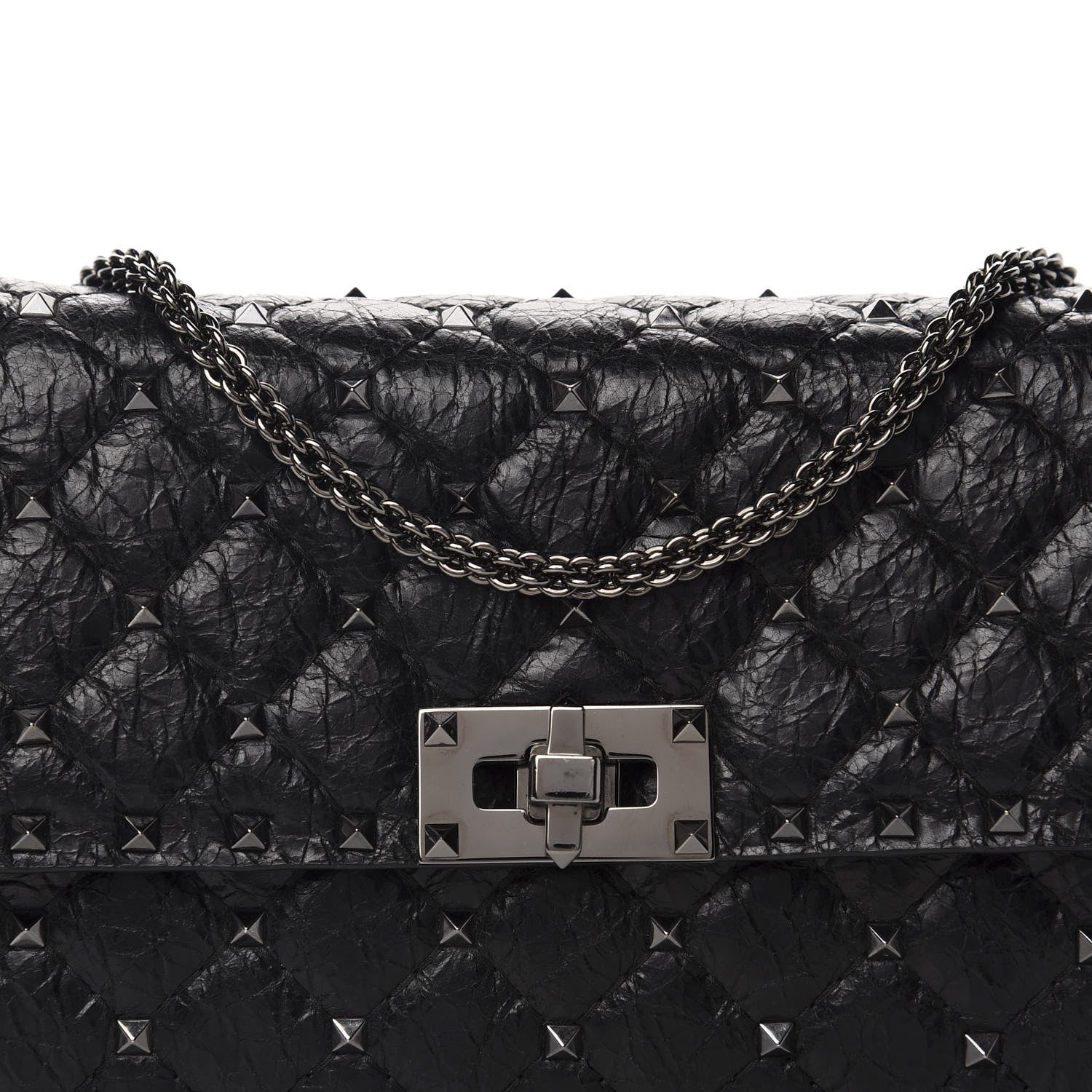 Valentino Garavani Craquele Nappa Rockstud Spike Wallet on Chain Black 10 of 10