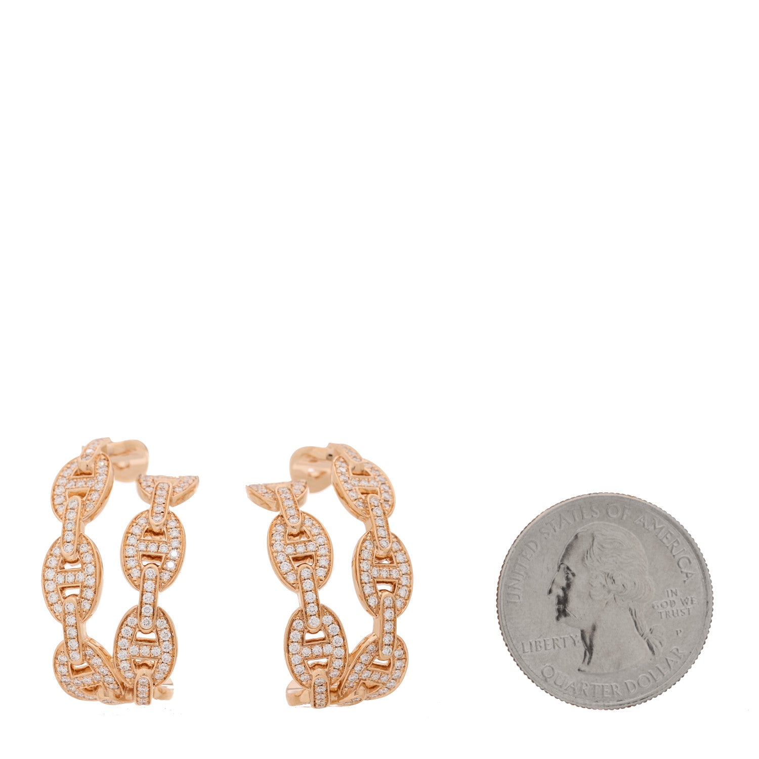 Hermes 18K Rose Gold Diamond Chaine d'Ancre Enchainee Cuff Earrings 2 of 5
