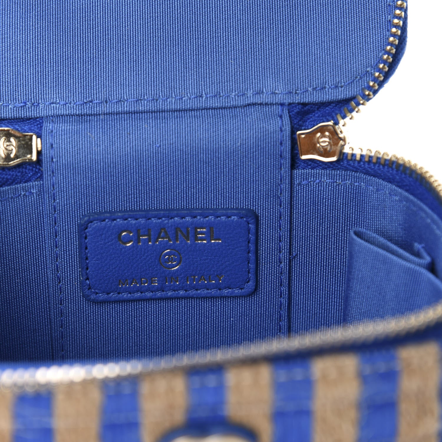 Chanel Raffia Jute Striped Mini Vanity Case With Chain Blue Beige 8 of 11