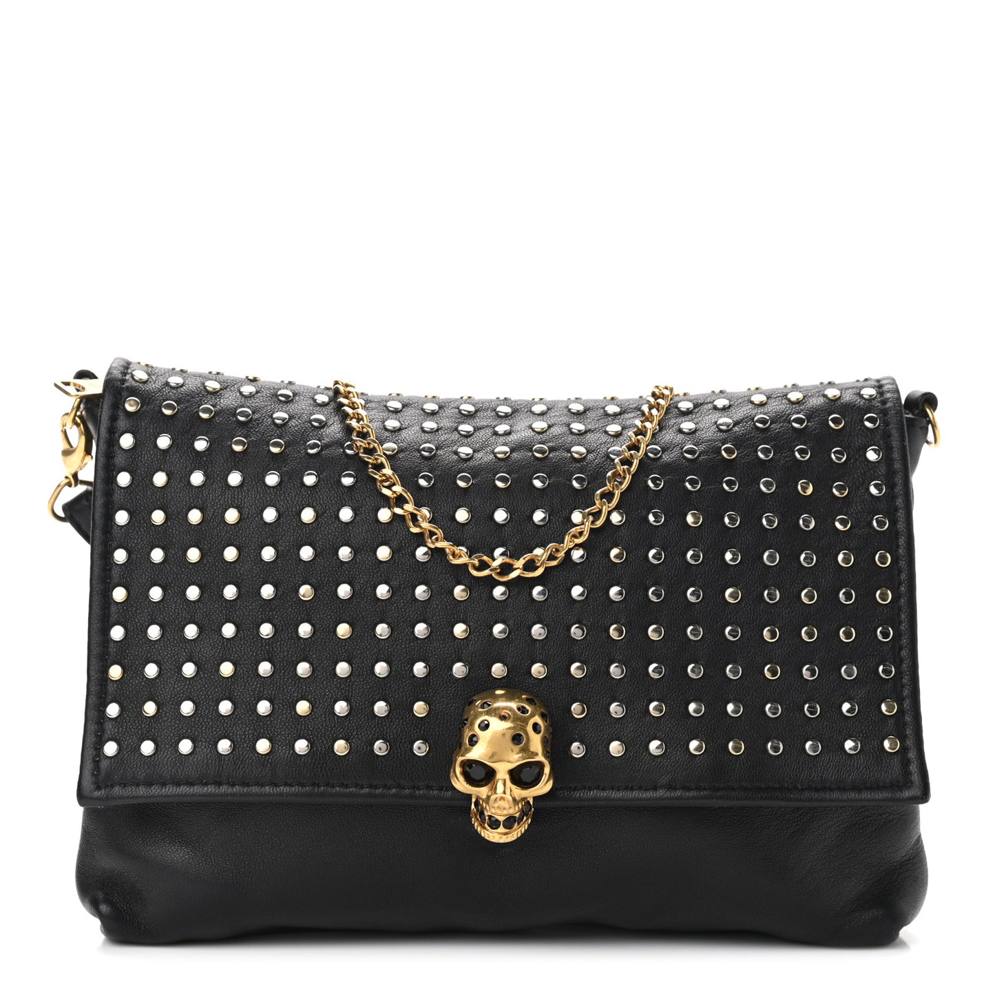 Calfskin Studded Skull Bag Black