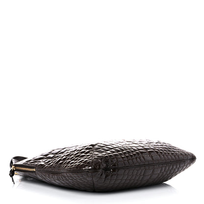 Saint Laurent Patent Crocodile Embossed Tribute Tote Brown 4 of 23
