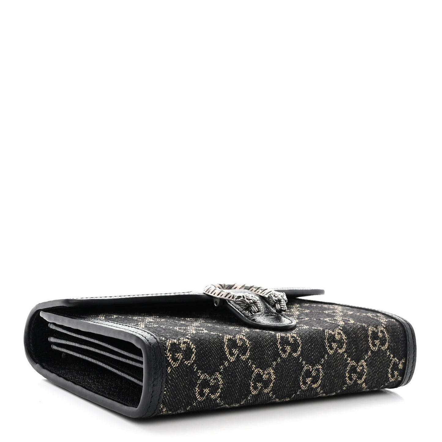 Jacquard Black Denim GG Monogram Mini Dionysus Chain Wallet Black Ivory