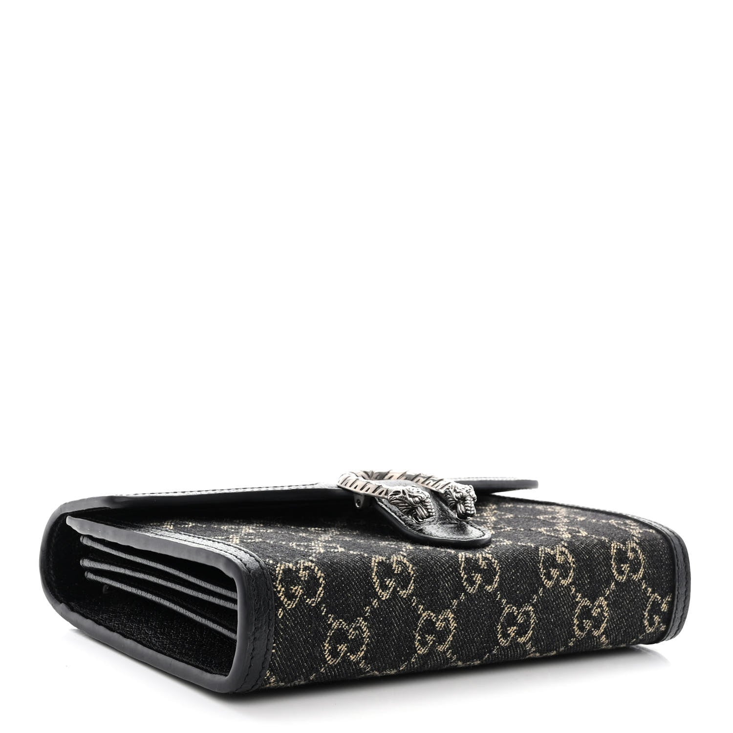 Gucci Jacquard Black Denim GG Monogram Mini Dionysus Chain Wallet Black Ivory 4 of 10