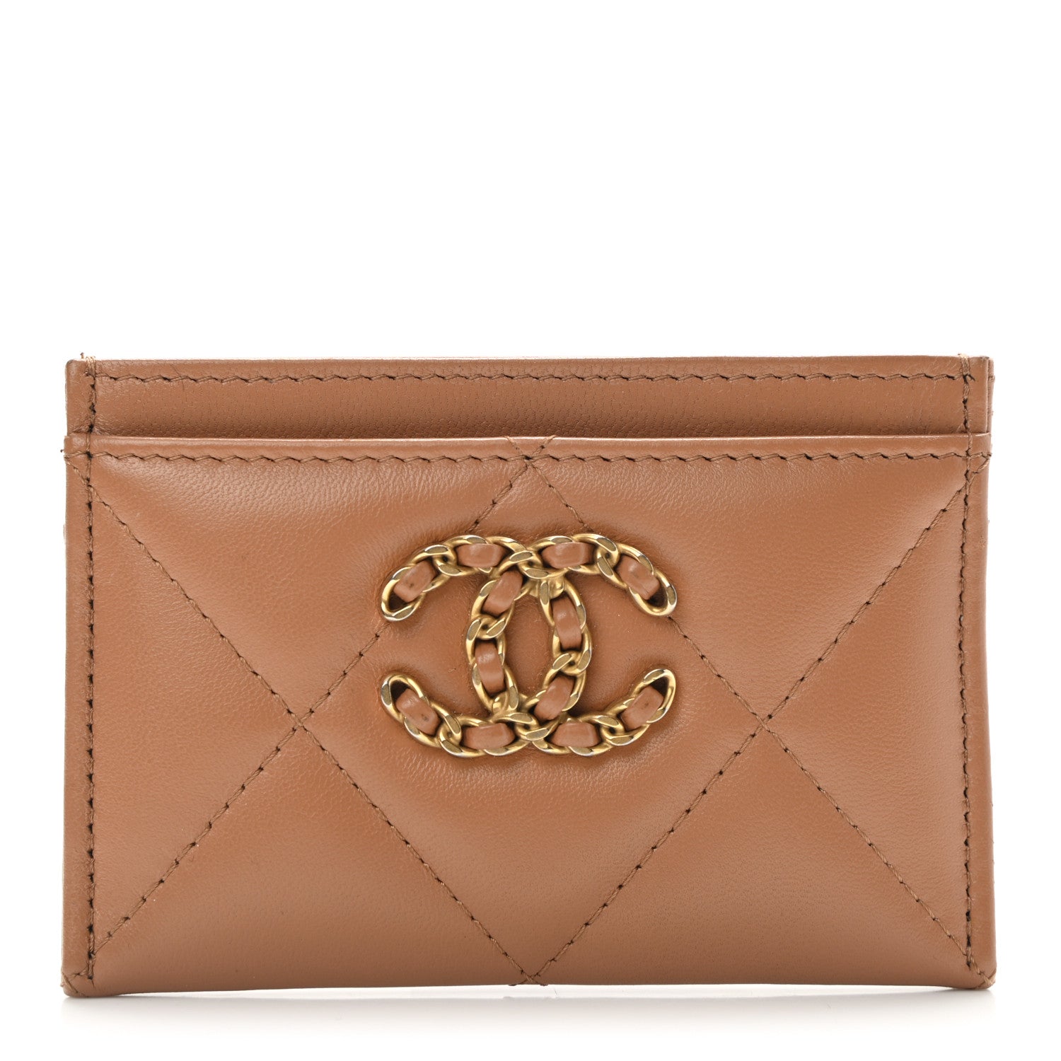 Chanel Lambskin Quilted Chanel 19 Card Holder Brown 1 of 8