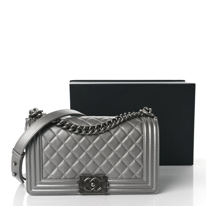 Chanel Metallic Caviar Quilted Medium Boy Flap Silver 10 of 10