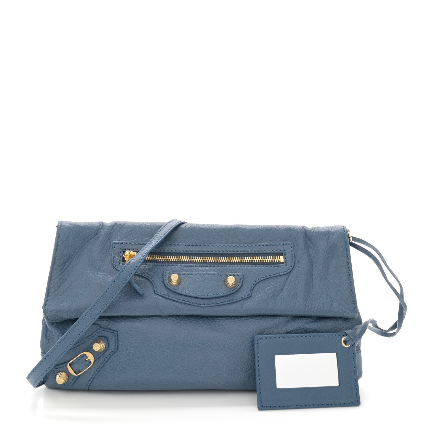 Balenciaga Agneau Giant 12 Gold Hardware Envelope Strap Clutch Bleu Persan 3 of 13
