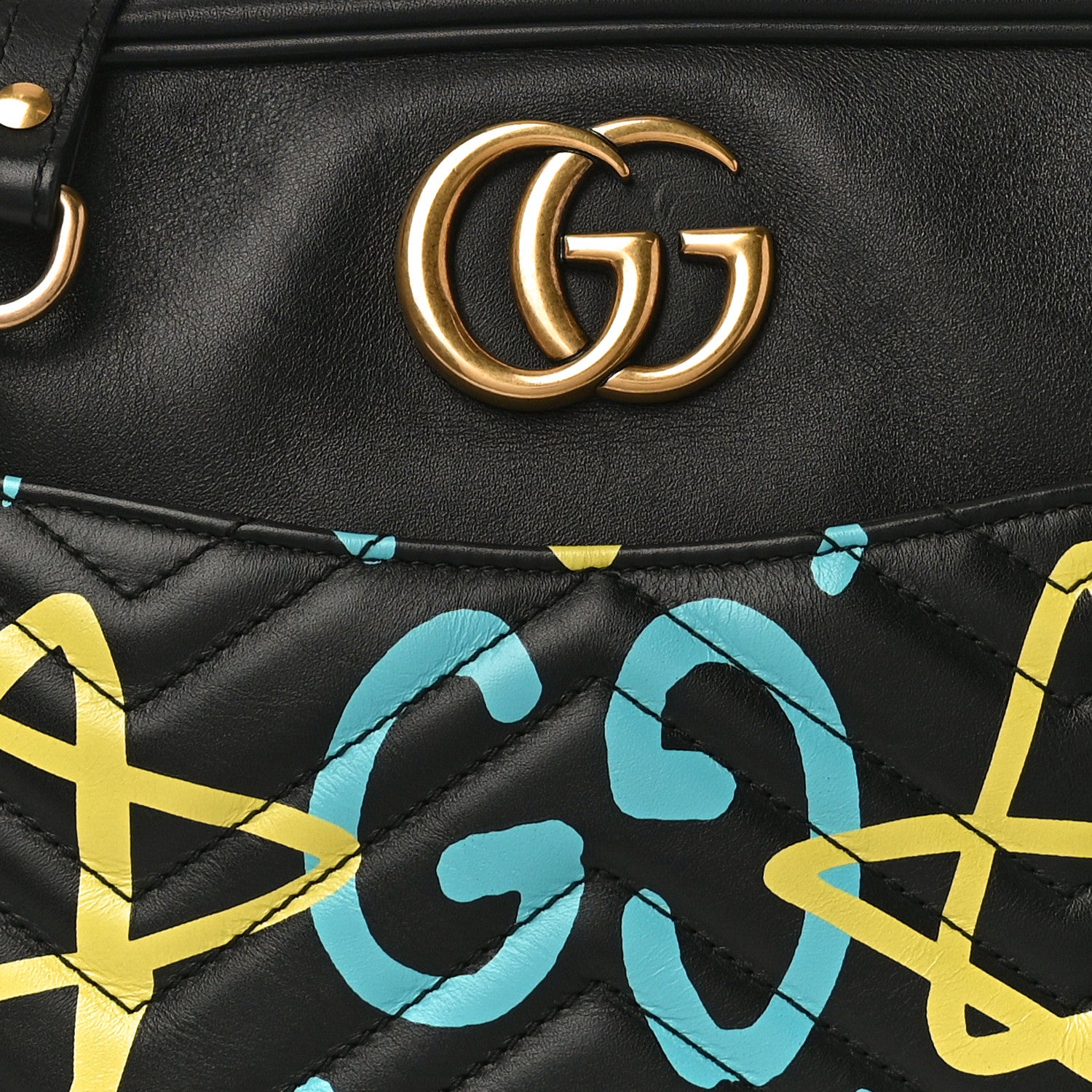 Gucci Calfskin Matelasse GucciGhost Medium GG Marmont Chain Shoulder Bag Black New Acquamarine 8 of 10