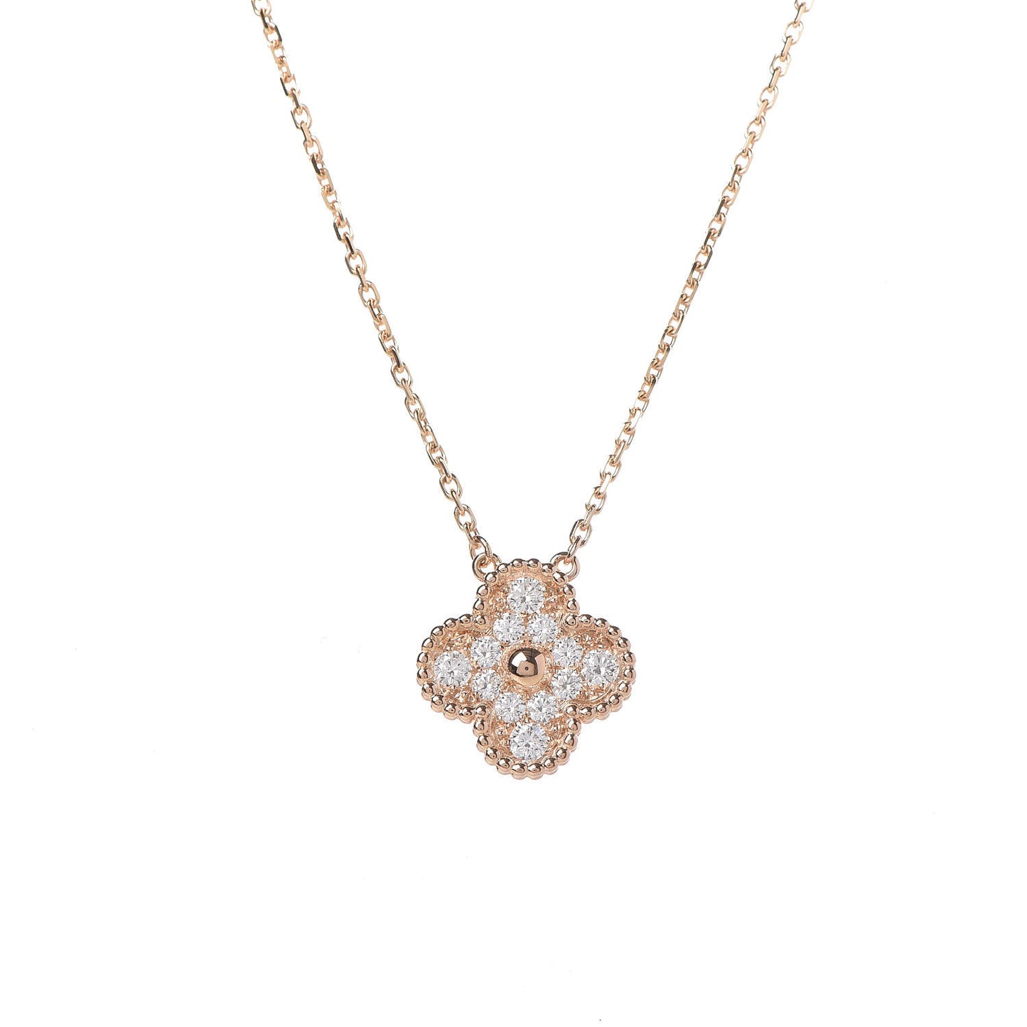 18K Rose Gold Diamond Vintage Alhambra Pendant Necklace