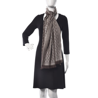 Gucci Wool Jacquard Monogram Fringe Scarf Brown 2 of 4