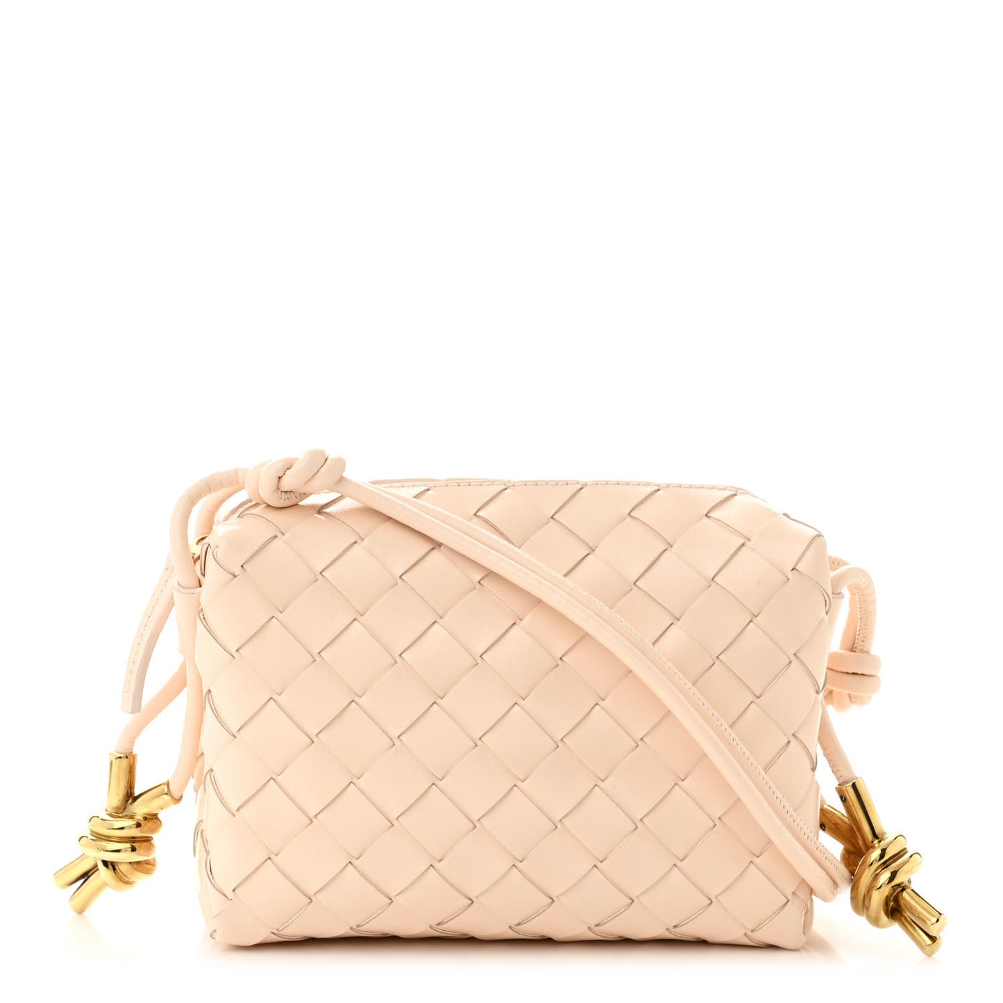 Patent Nappa Intrecciato Metallic Knot Mini Loop Camera Bag Macaroon