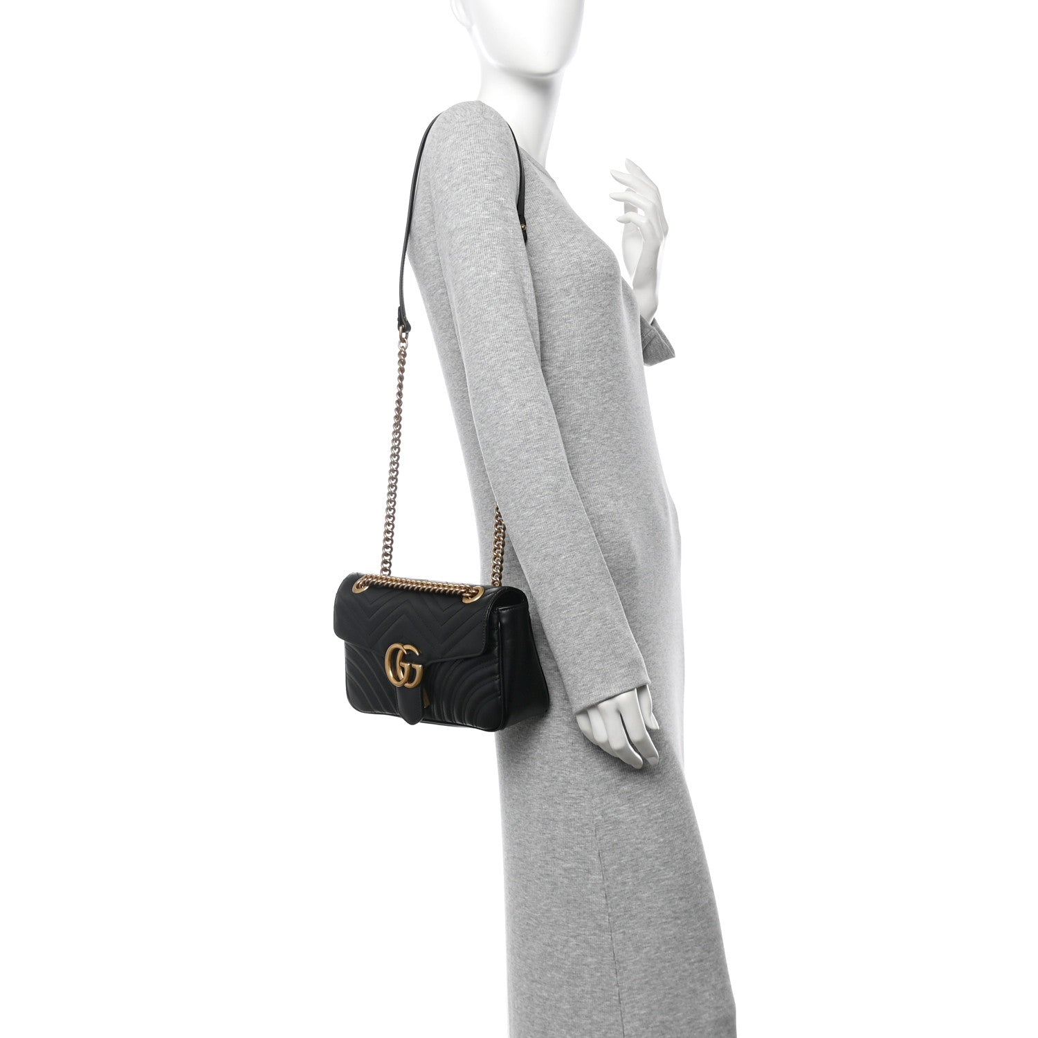 Gucci Calfskin Matelasse Small GG Marmont Shoulder Bag Black 2 of 10