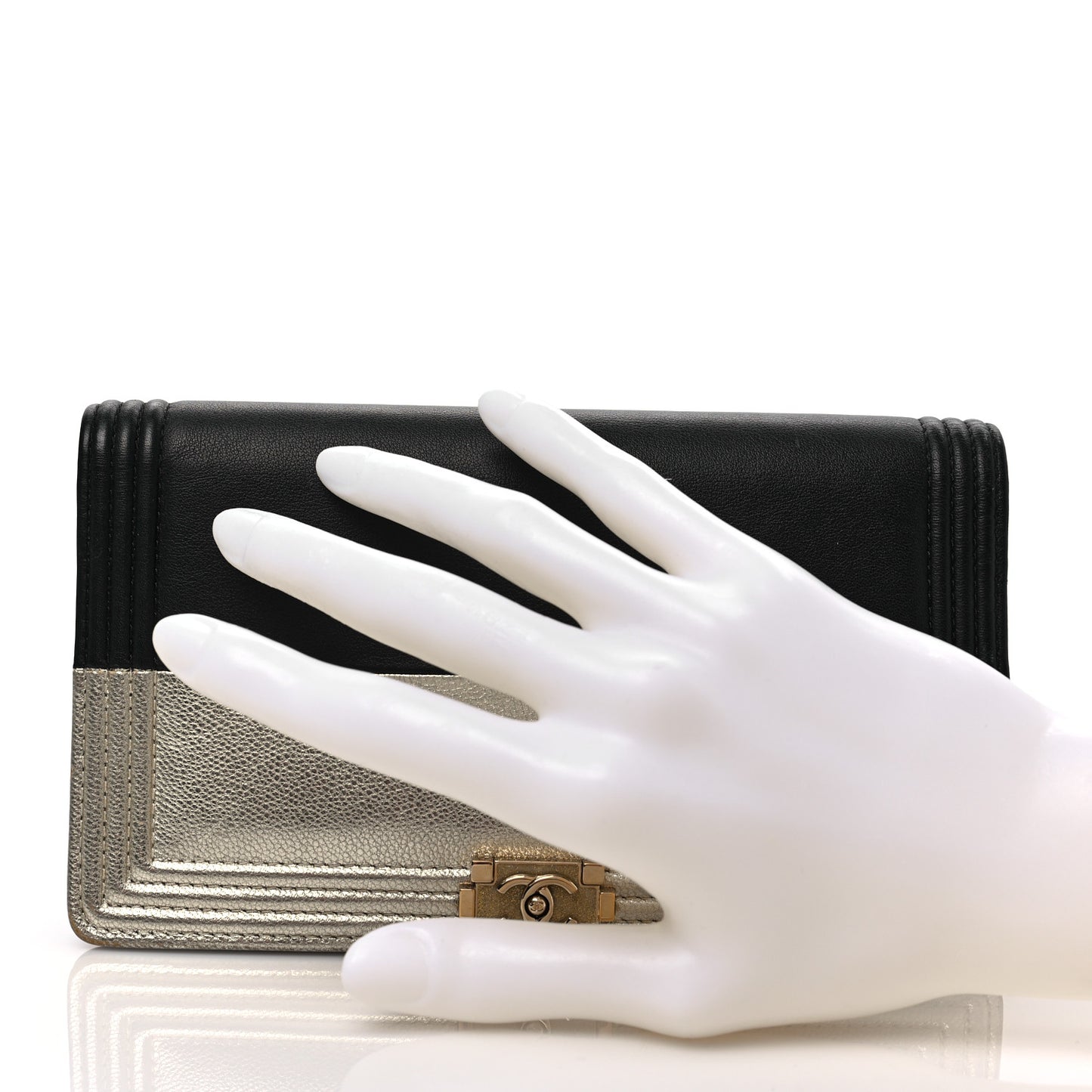 Metallic Goatskin Calfskin Boy Yen Wallet Gold Black