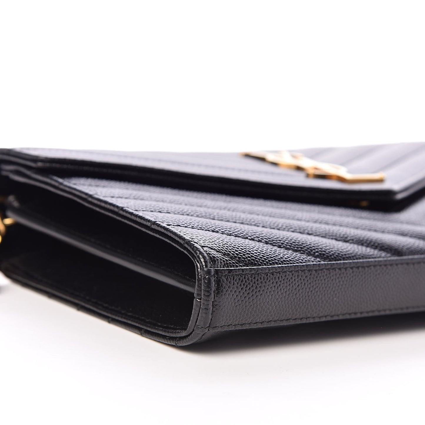 Grain De Poudre Matelasse Chevron Monogram Chain Wallet Black