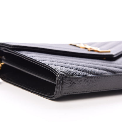Saint Laurent Grain De Poudre Matelasse Chevron Monogram Chain Wallet Black 5 of 9