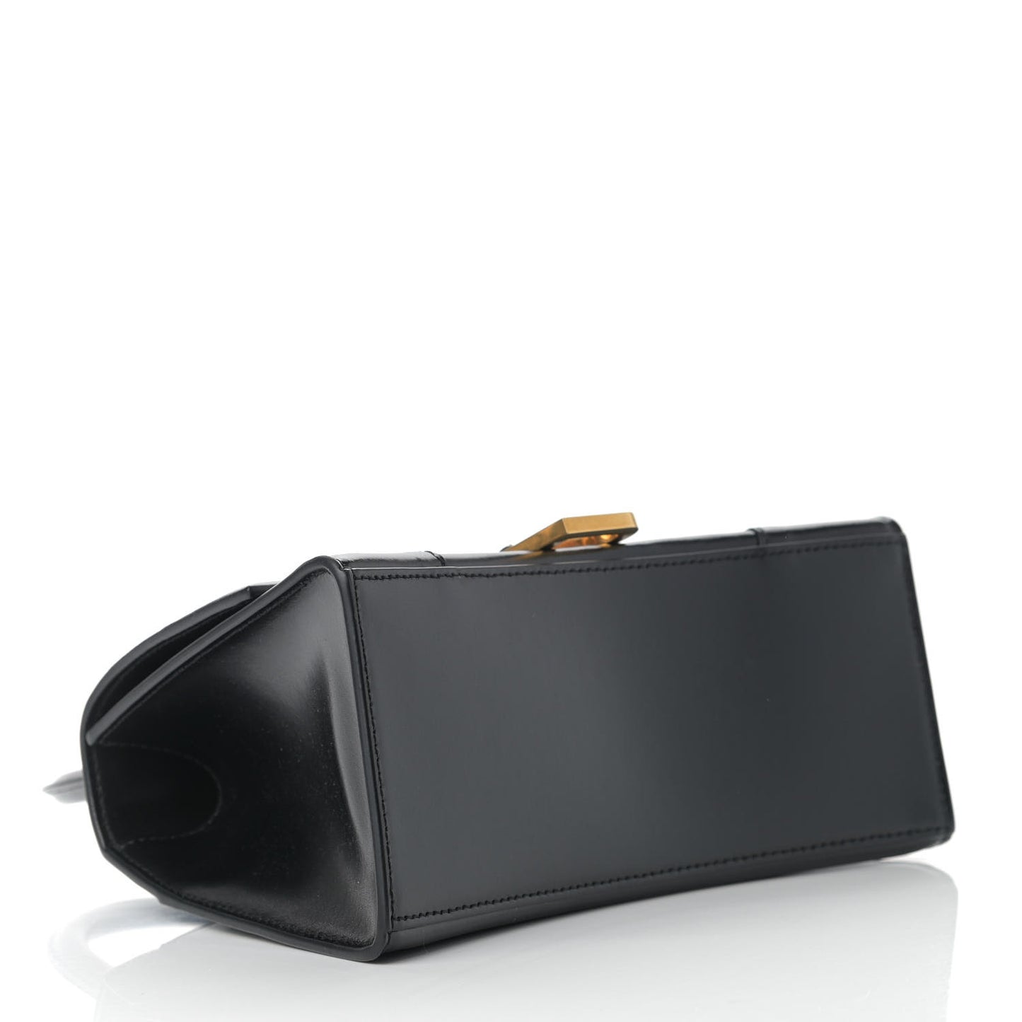 Shiny Box Calfskin Small Hourglass Top Handle Bag Black