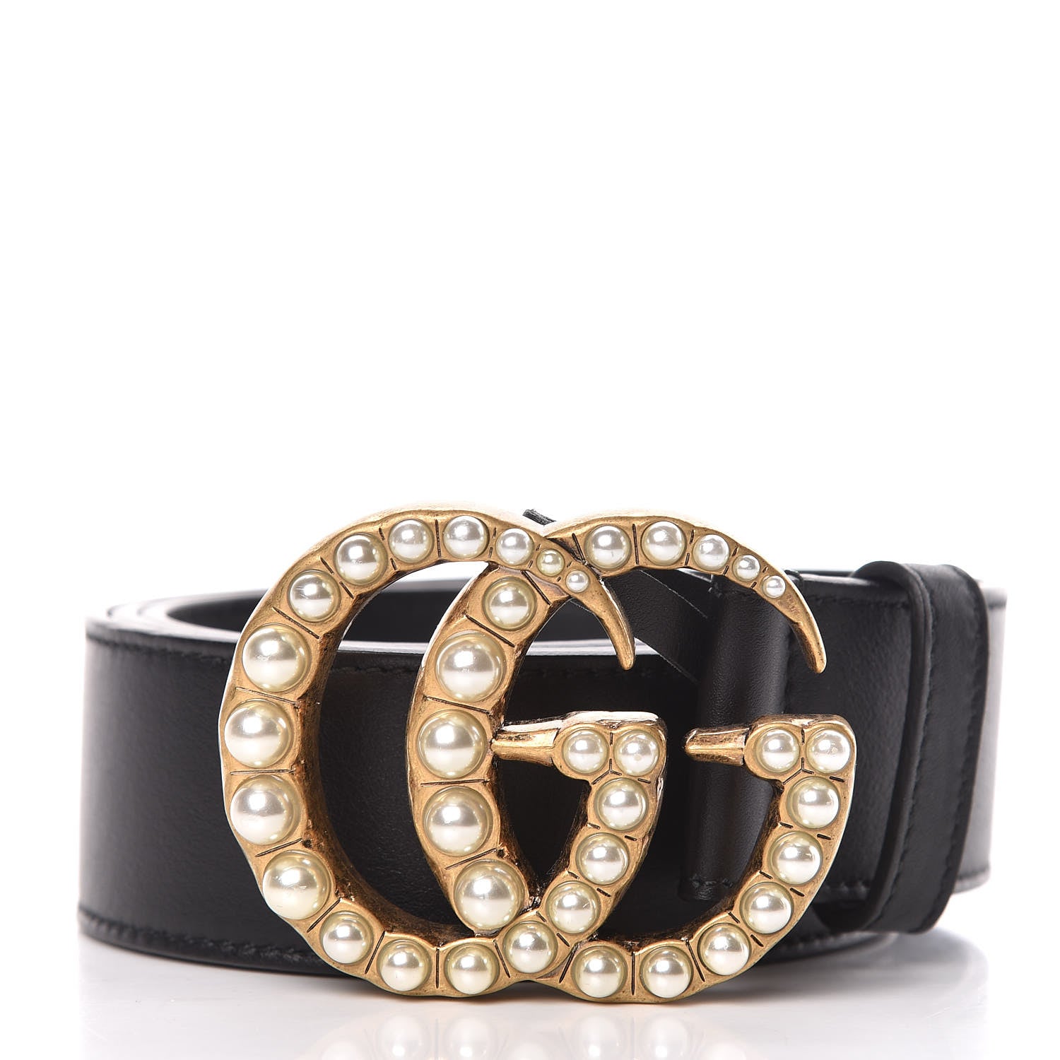 Gucci Moon Calfskin Pearl Double G 40mm Belt 85 34 Black Cream 1 of 8