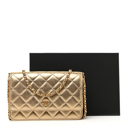 Chanel Metallic Lambskin Quilted Wallet On Chain WOC Gold 13 of 13