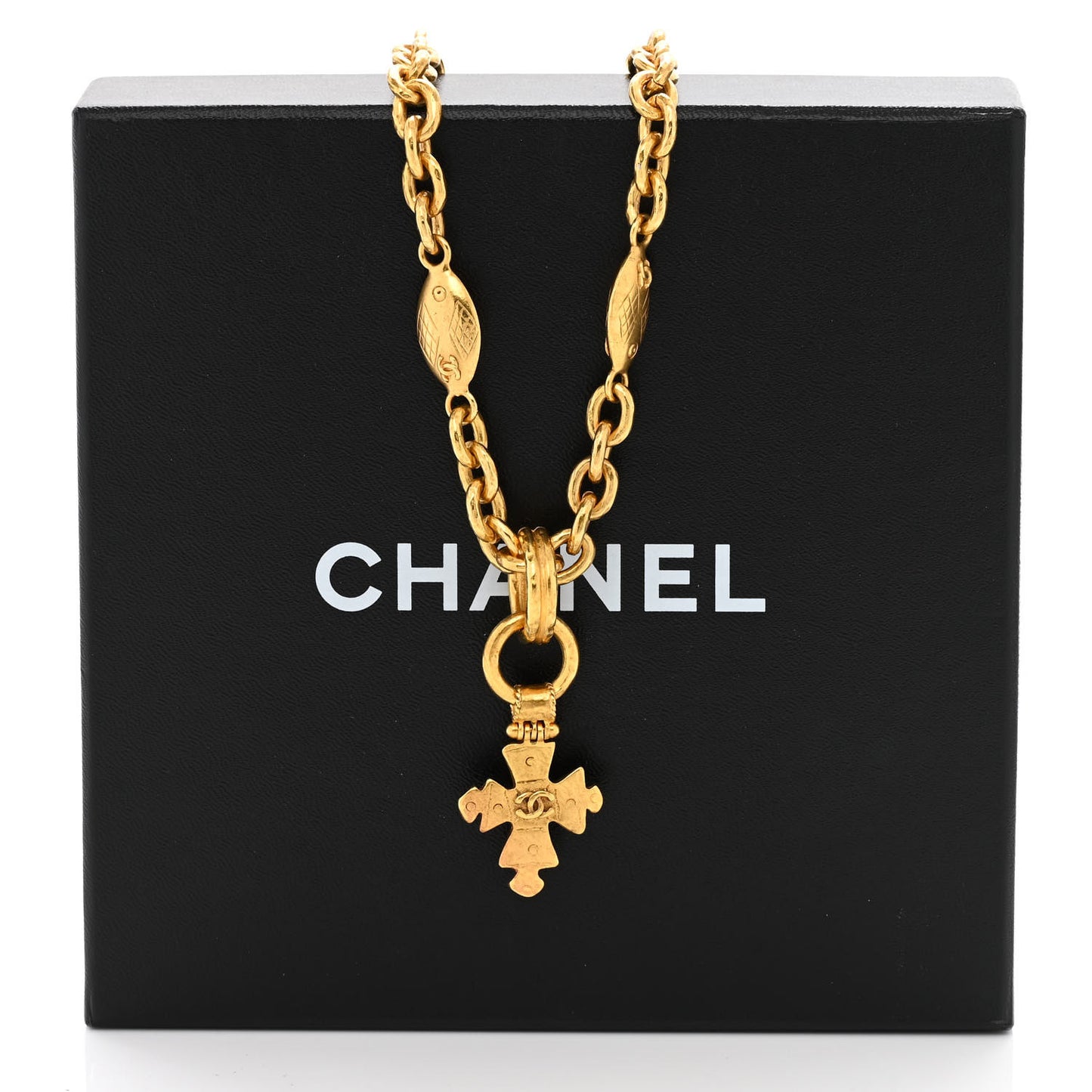 Long CC Cross Pendant Necklace Gold