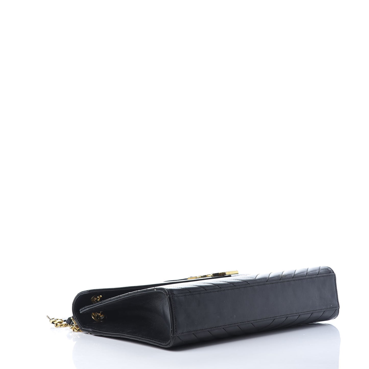 Smooth Calfskin Matelasse Chevron Large Monogram Satchel Black