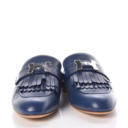 Hermes Goatskin Rivoli Mules 36.5 Bleu Maritime 3 of 7